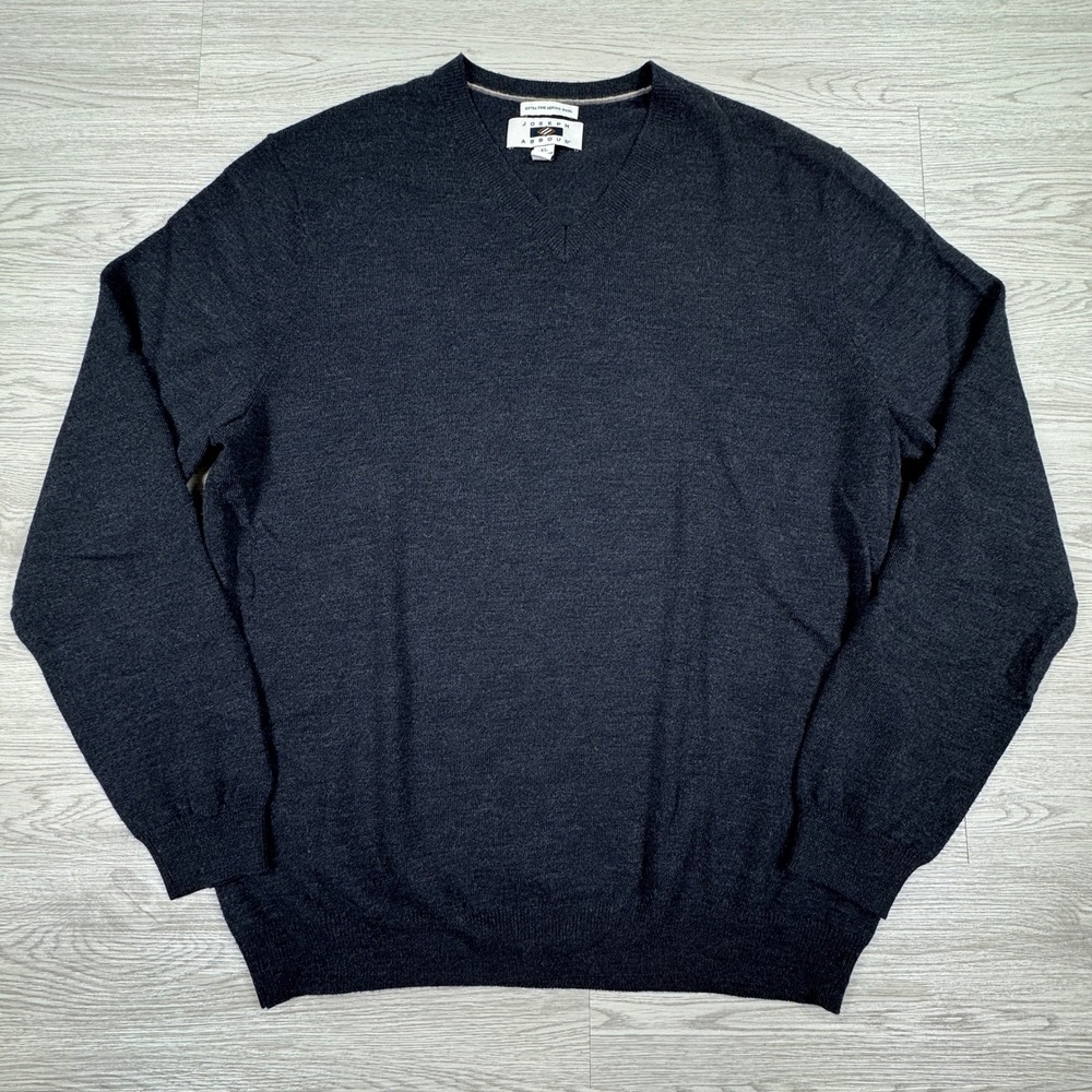 Joseph Abboud Men's Sweater V-Neck Dark Gray XL Extra Fine Merino Wool Pullover
